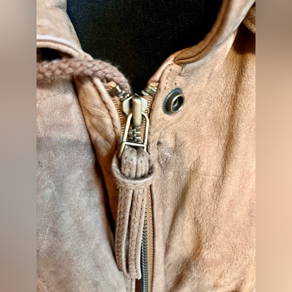 Green Fields Leather Suede Coat Size M Brown Australian Snaps Zipper Ties VTG - Picture 8 of 16